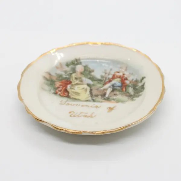 Occupied Japan Utah Souvenir Trinket Dish 3.5 in Gold Trim