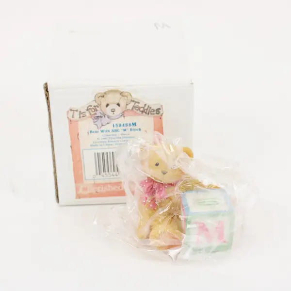 Enesco Cherished Teddies Bear With ABC "M" Block 158488M 1995