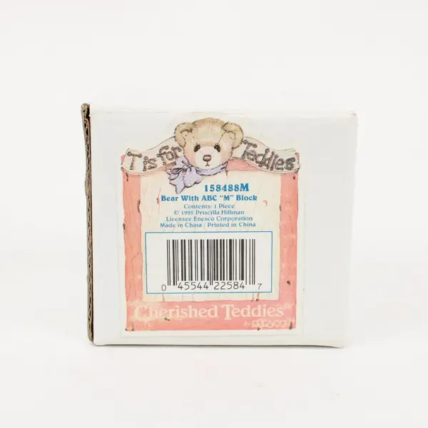Enesco Cherished Teddies Bear With ABC "M" Block 158488M 1995