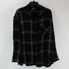Terra & Sky Women's Plus Plaid Button Front Woven Top 1X 16W-18W