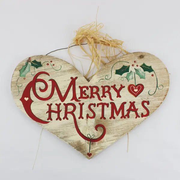 1999 JDI Inc Wooden Heart Merry Christmas Wall Hanging 15in