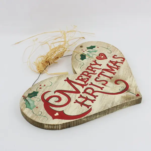 1999 JDI Inc Wooden Heart Merry Christmas Wall Hanging 15in