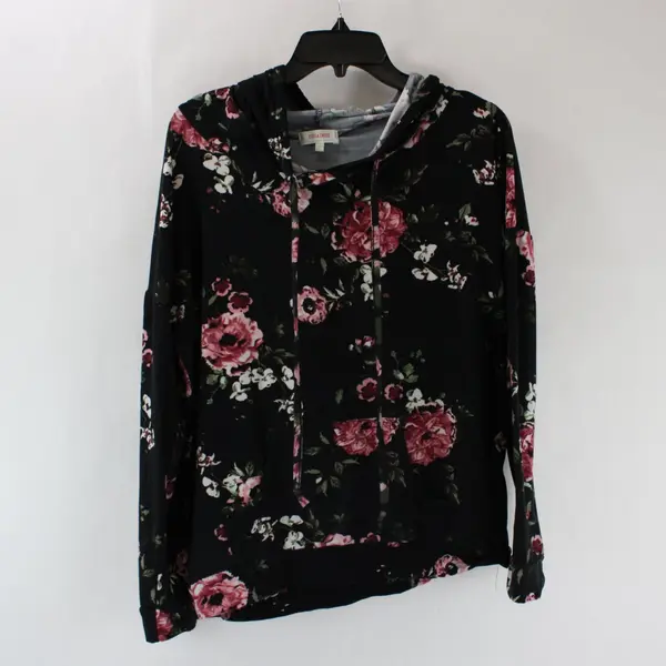 Stella Tweed Women's M Black Pink Floral Zip Front Hoodie
