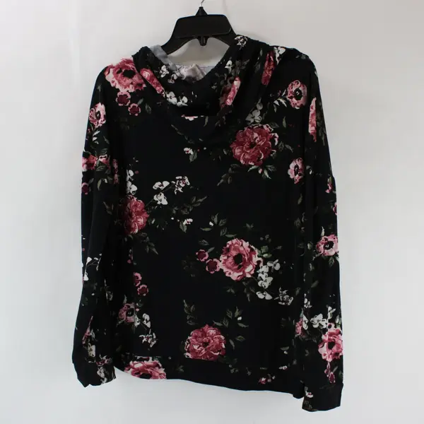 Stella Tweed Women's M Black Pink Floral Zip Front Hoodie