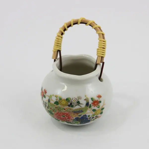 Japanese Porcelain Toothpick Holder Floral Wrapped Handle