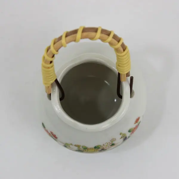 Japanese Porcelain Toothpick Holder Floral Wrapped Handle
