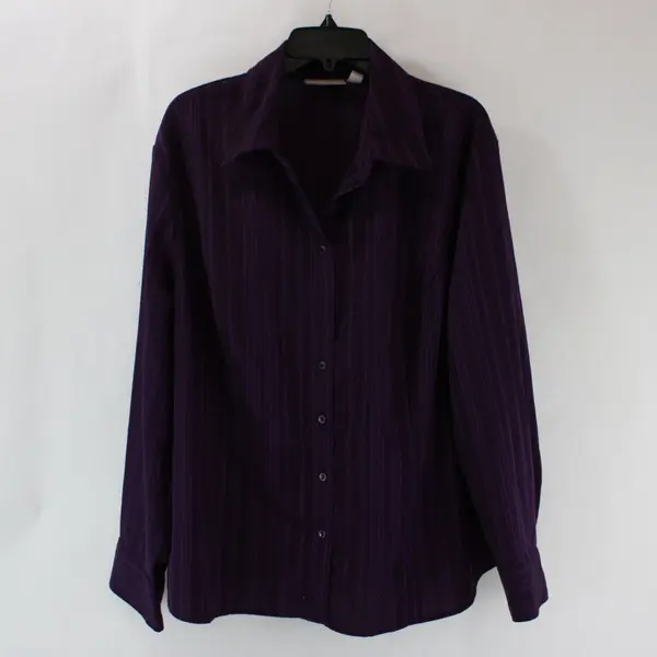 Croft & Barrow Women's Stretch Purple Metallic Stripe Button Down Shirt