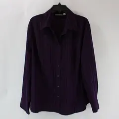 Croft & Barrow Women's Stretch Purple Metallic Stripe Button Down Shirt