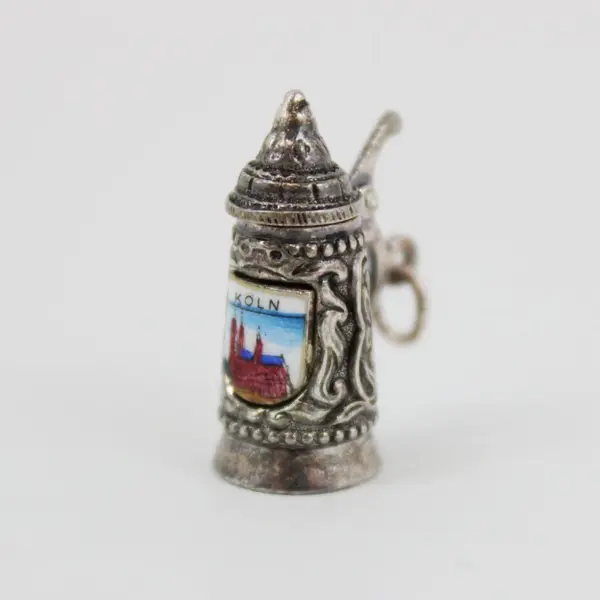 Vintage (mid-century) German Miniature Beer Stein Charm Metal Hinged Opening Lid