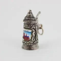 Vintage (mid-century) German Miniature Beer Stein Charm Metal Hinged Opening Lid