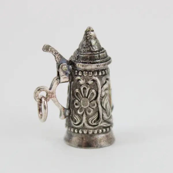 Vintage (mid-century) German Miniature Beer Stein Charm Metal Hinged Opening Lid