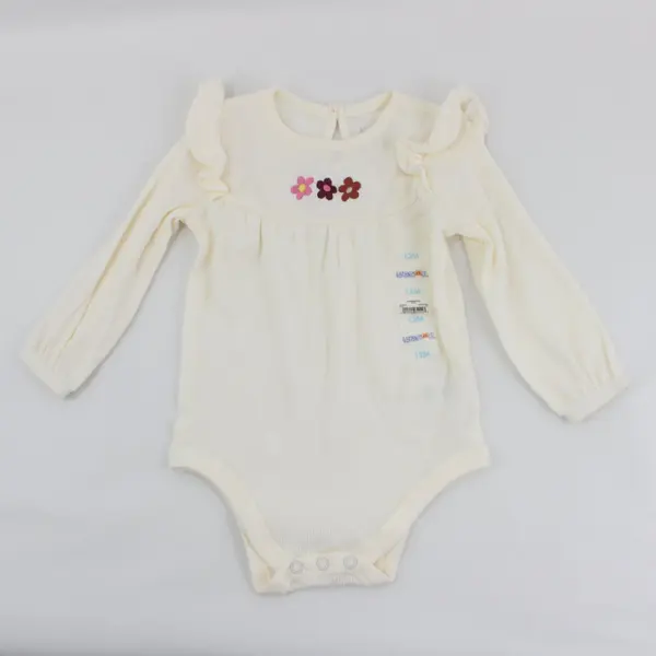 Garanimals Baby Girls 12M Ivory Long Sleeve Bodysuit Ruffle Floral Embroidery