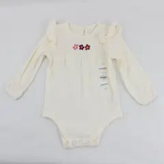 Garanimals Baby Girls 12M Ivory Long Sleeve Bodysuit Ruffle Floral Embroidery