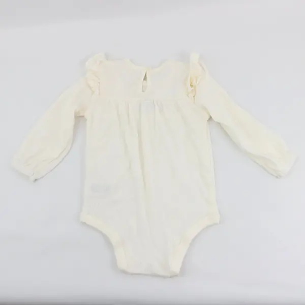 Garanimals Baby Girls 12M Ivory Long Sleeve Bodysuit Ruffle Floral Embroidery