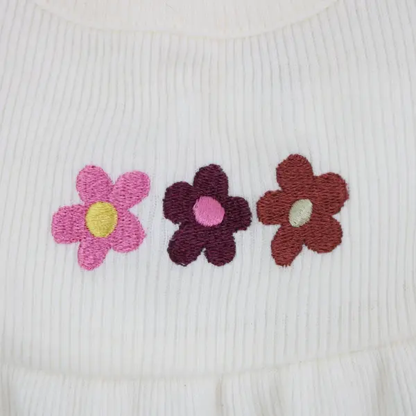 Garanimals Baby Girls 12M Ivory Long Sleeve Bodysuit Ruffle Floral Embroidery