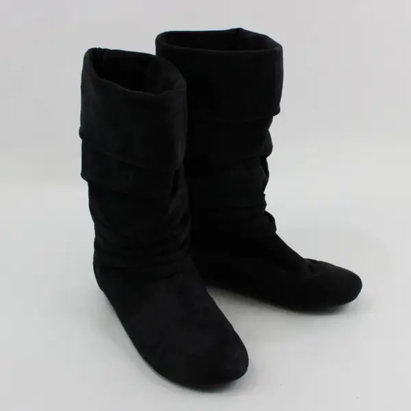 Women's Black Faux Suede Mid-Calf Flat Boots Size 7.5M