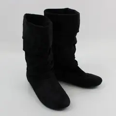 Women's Black Faux Suede Mid-Calf Flat Boots Size 7.5M