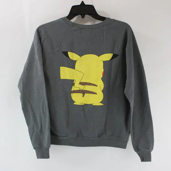 Pokemon Women's Gray Pikachu Front & Back Graphic Sweater Small