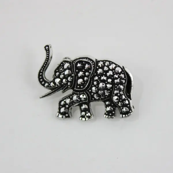 Elephant Trunk-Up Silver-Tone Crystal Accent Brooch Pin, 1"x0.10" 