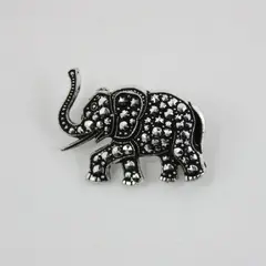 Elephant Trunk-Up Silver-Tone Crystal Accent Brooch Pin, 1"x0.10" 