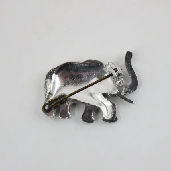 Elephant Trunk-Up Silver-Tone Crystal Accent Brooch Pin, 1"x0.10" 