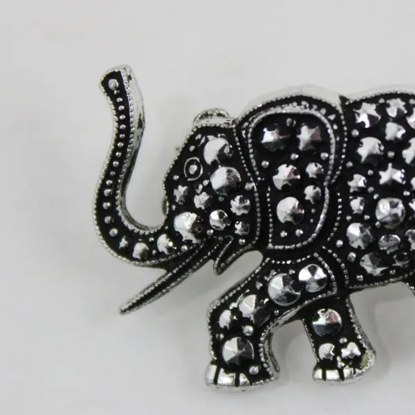 Elephant Trunk-Up Silver-Tone Crystal Accent Brooch Pin, 1"x0.10" 