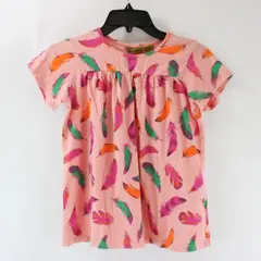Wrangler Girls Pink Feather Print Tunic T-Shirt Short Sleeve Size L