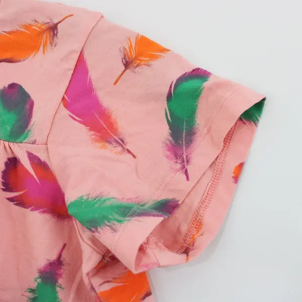 Wrangler Girls Pink Feather Print Tunic T-Shirt Short Sleeve Size L