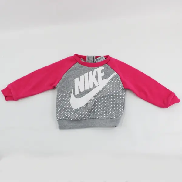 Nike Baby Girls Pink Gray Polka Dot Crewneck Sweater 18M