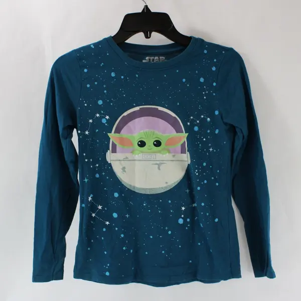 Star Wars Girls Baby Grogu Teal Long Sleeve Shirt Size L 10/12