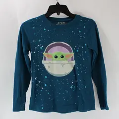 Star Wars Girls Baby Grogu Teal Long Sleeve Shirt Size L 10/12