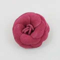 Vintage Handmade Pink Suede Leather Rose Brooch, 2 Inch Round