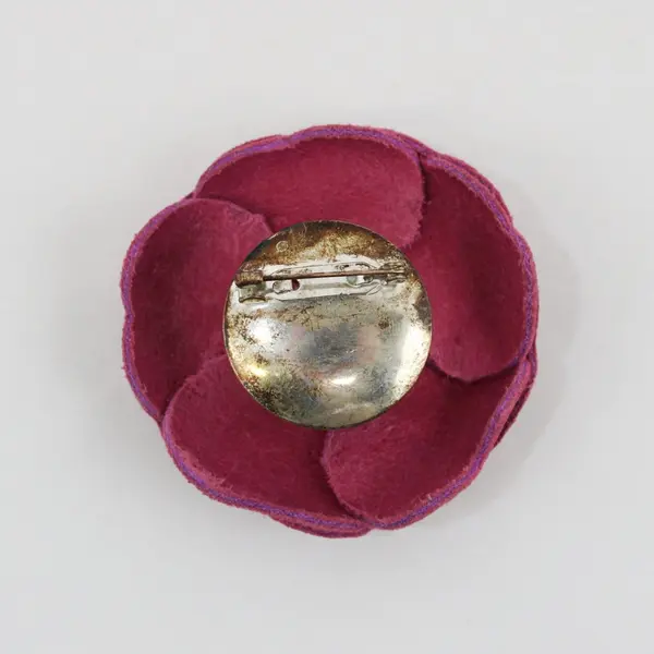 Vintage Handmade Pink Suede Leather Rose Brooch, 2 Inch Round