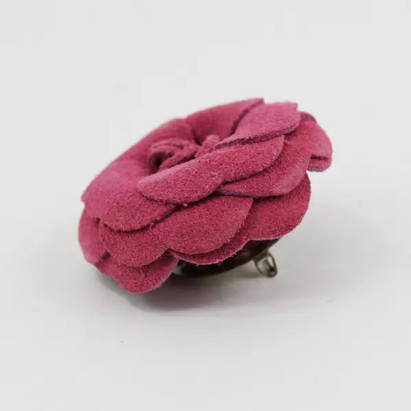 Vintage Handmade Pink Suede Leather Rose Brooch, 2 Inch Round