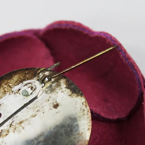 Vintage Handmade Pink Suede Leather Rose Brooch, 2 Inch Round