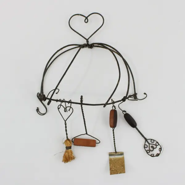 Vintage Miniature Wire Kitchen Utensil Rack Handmade Folk Art, 7.8 in tall. 