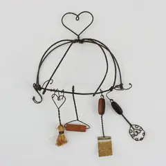Vintage Miniature Wire Kitchen Utensil Rack Handmade Folk Art, 7.8 in tall. 