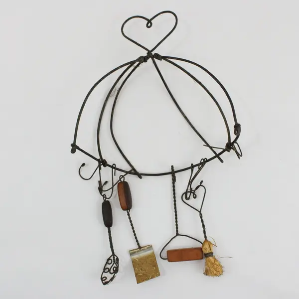 Vintage Miniature Wire Kitchen Utensil Rack Handmade Folk Art, 7.8 in tall. 