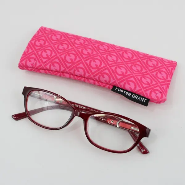 Foster Grant Reading Eye Glasses Burgundy +2.00, Pink Fabric Case Pre-Owned 