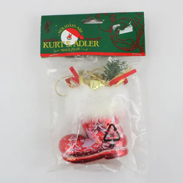 Lot 2 Kurt S. Adler Santa's World Holiday-Themed Ornaments, Boot and Apron, New 