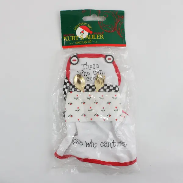 Lot 2 Kurt S. Adler Santa's World Holiday-Themed Ornaments, Boot and Apron, New 
