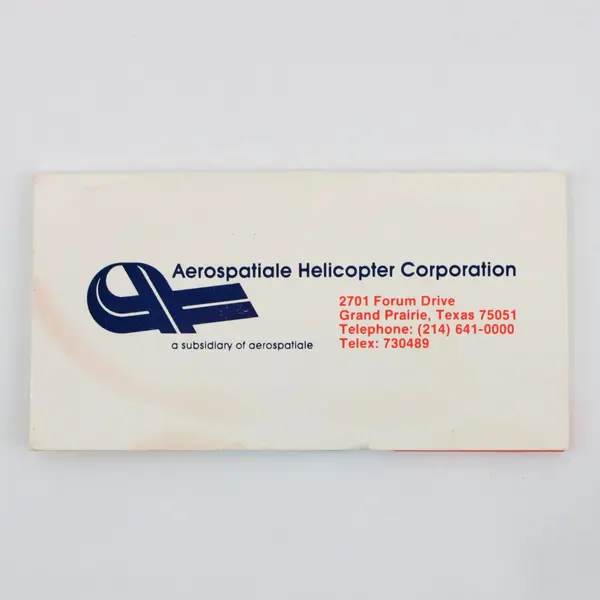 Aérospatiale Helicopter Corporation First Aid Mending Kit Camera Lens Tissues 