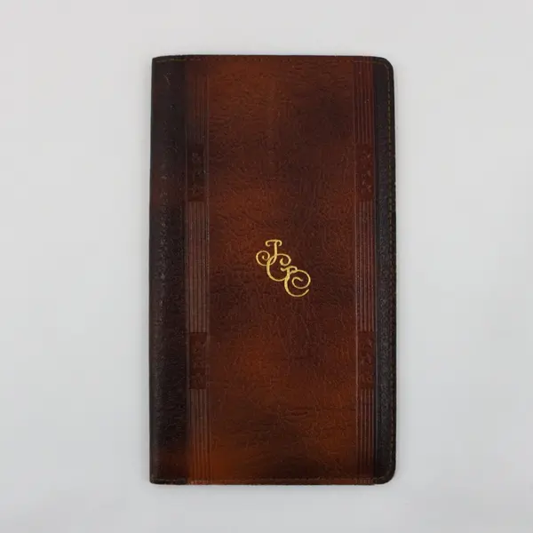 Vintage Brown Textured Leather Billfold Wallet Monogram J.G.C.