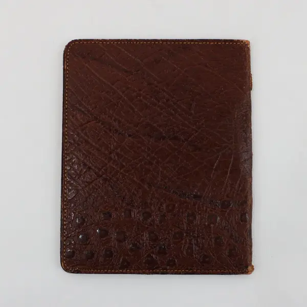 Vintage Brown Ostrich Leather Bifold Wallet Billfold