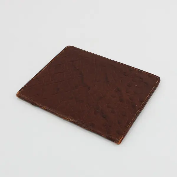 Vintage Brown Ostrich Leather Bifold Wallet Billfold