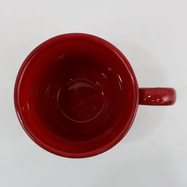 Red Extra Large Ceramic Christmas Coffee Mug Impressed Holly Pine Cone Pattern