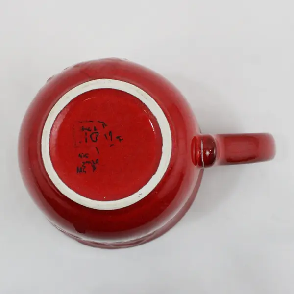 Red Extra Large Ceramic Christmas Coffee Mug Impressed Holly Pine Cone Pattern