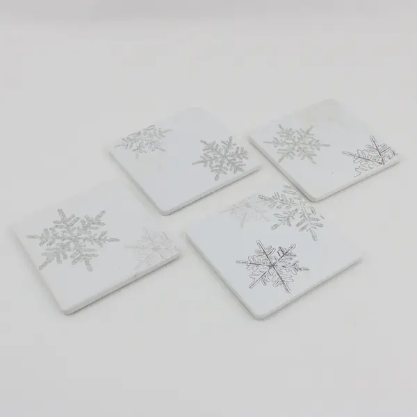 Set of 4 Square Ceramic Snowflake Cork-Back Coasters