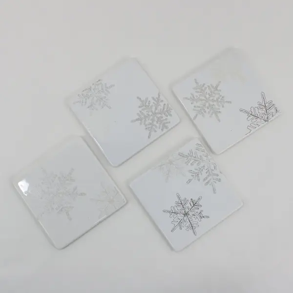 Set of 4 Square Ceramic Snowflake Cork-Back Coasters