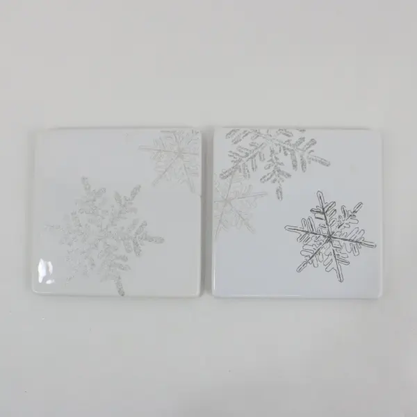 Set of 4 Square Ceramic Snowflake Cork-Back Coasters